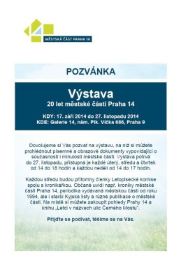 Pozvánka - výstava 20. let Prahy 14