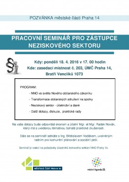 Pozvánka na pracovní seminář pro neziskové organizace