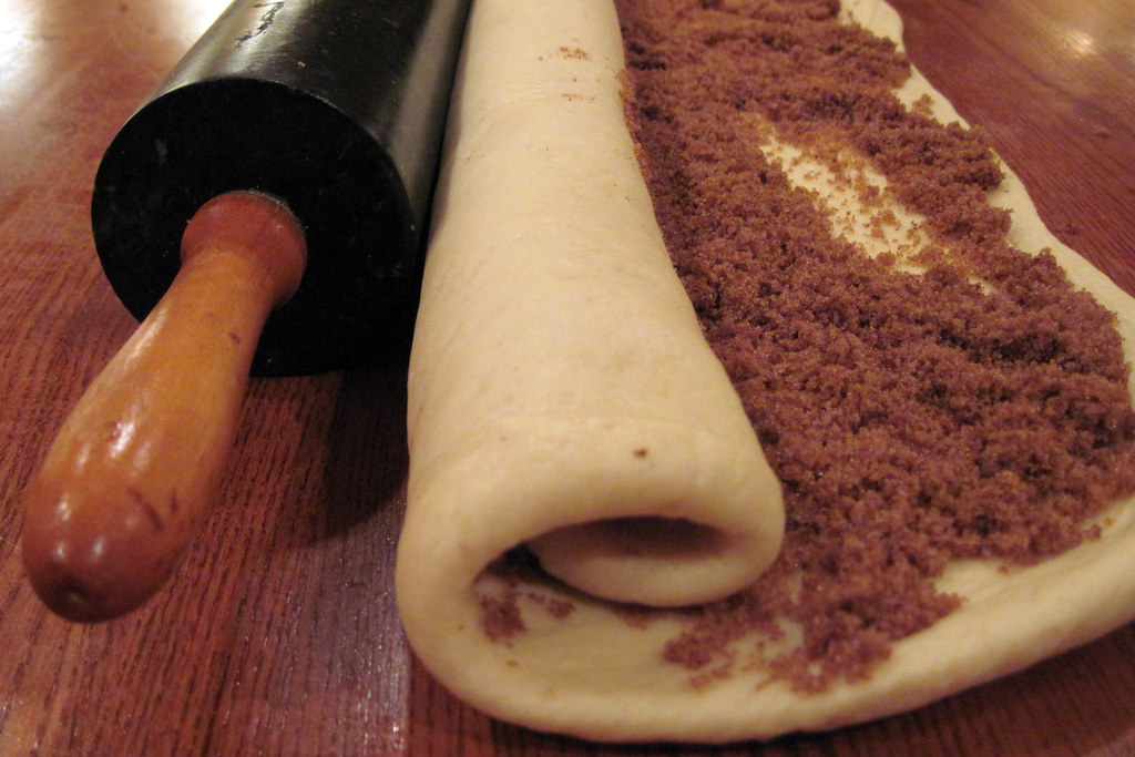 Preparing the cinnamon rolls for Christmas morning 2009