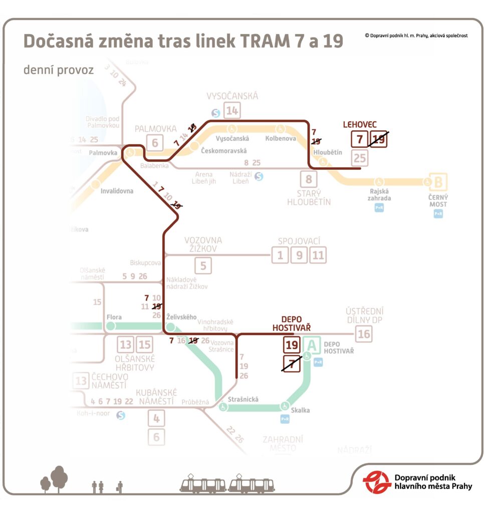 Dočasná změna tras tramvajových linek 7 a 19