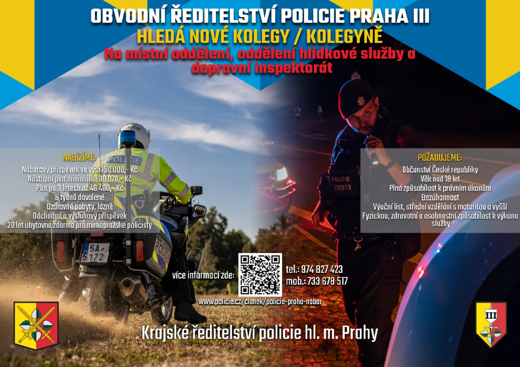 Obvodní ředitelství policie Praha III hledá nové kolegy / kolegyně