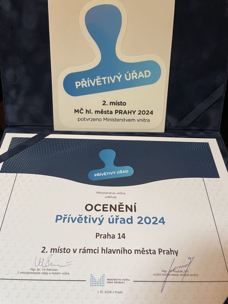Praha14 získala ocenění Přívětivý úřad 2024