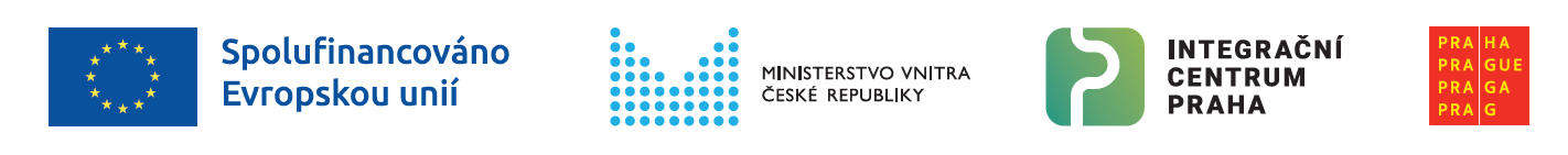 Povinná publicita projektu - loga EU, Ministerstva vnitra ČR, Integračního centra Praha a Magistrátu hl. m. Prahy